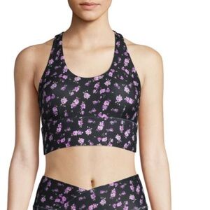 BETSEY JOHNSON long line PERFORMANCE Floral Sports Bra comfy women S purple navy